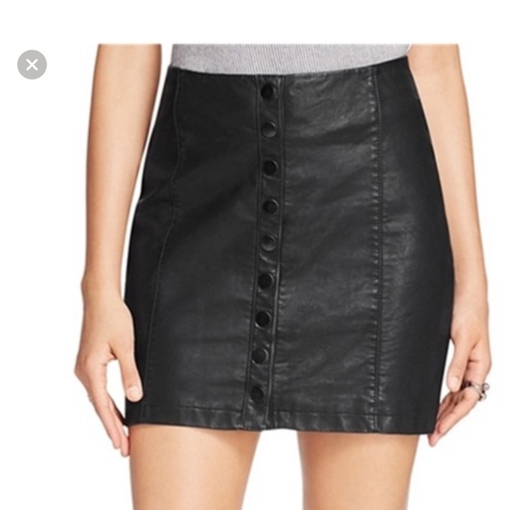 Free People oh snap vegan leather black mini skirt with Button Detail